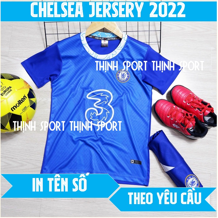 Bộ quần áo đá banh trẻ em Chelsea, Bộ quần áo bóng đá trẻ em CLB Chelsea xanh in tên và số theo yêu cầu