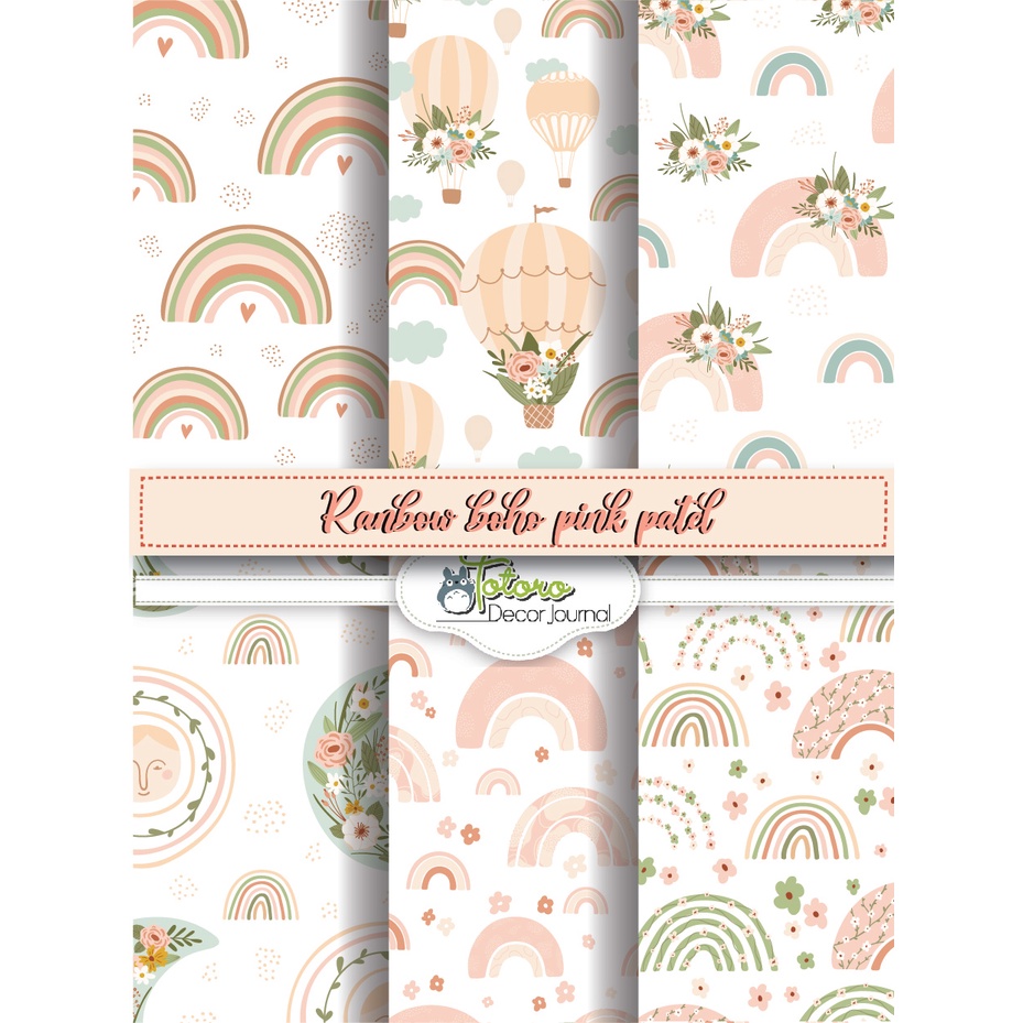 combo 12 tờ Giấy nền gói hàng gói quà họa tiết rainbow boho pink patel