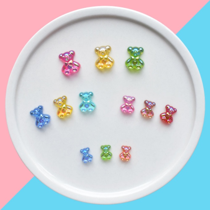 Charm gấu nhũ trong suốt size nhỏ gắn nail, trang trí vỏ ốp điện thoại, DIY