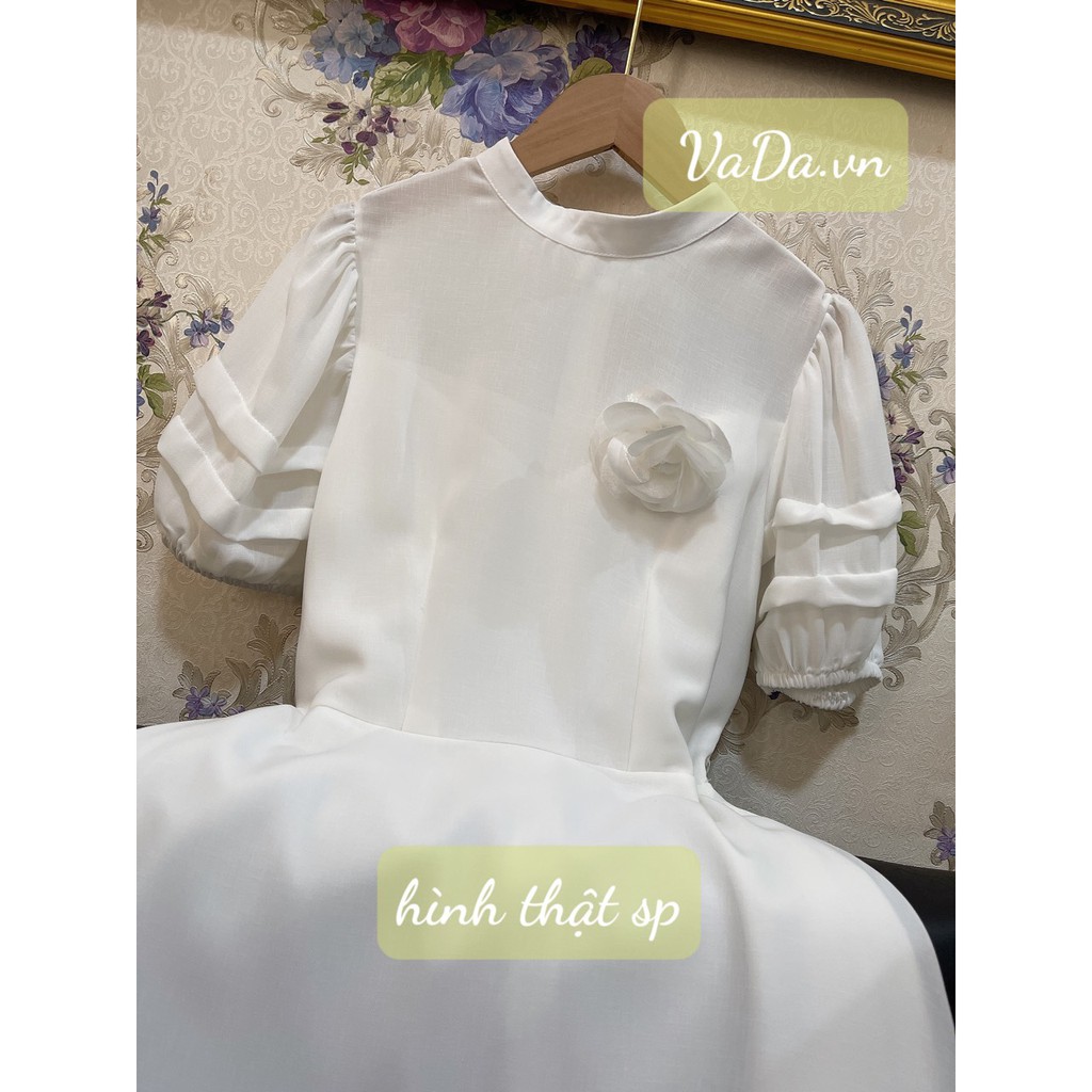 Đầm tiểu thư công chúa màu trắng phối nơ tay xếp bo mặc đi dự tiệc, đi chơi dễ thương duyên dáng VADA.vn – (Đ143) | BigBuy360 - bigbuy360.vn