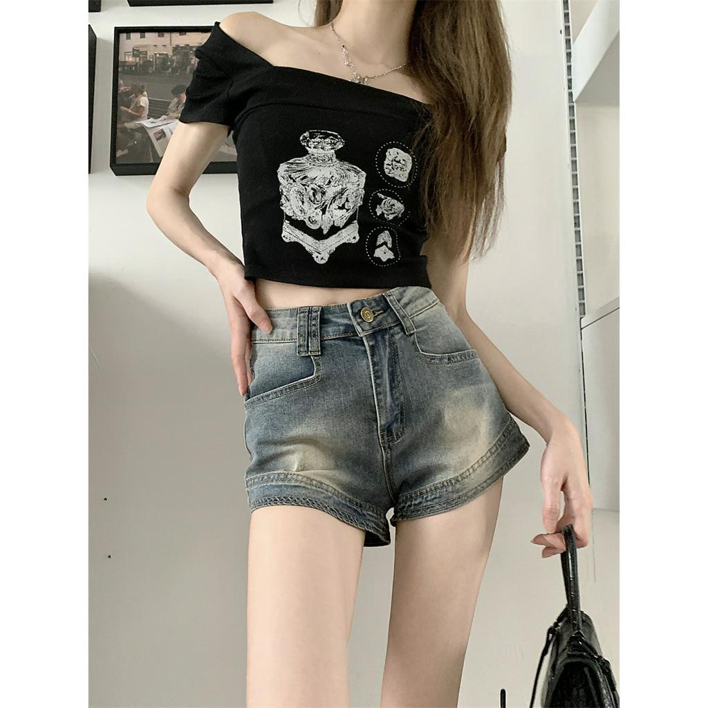 Quần Short jeans Lưng Cao Phong Cách retro Cho Nữ