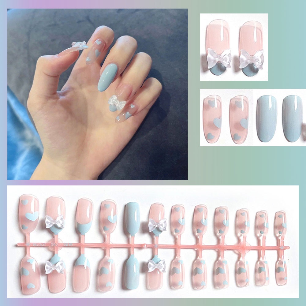 [Hàng mới về] Móng tay giả màu hồng chống nước thời trang cho nữ