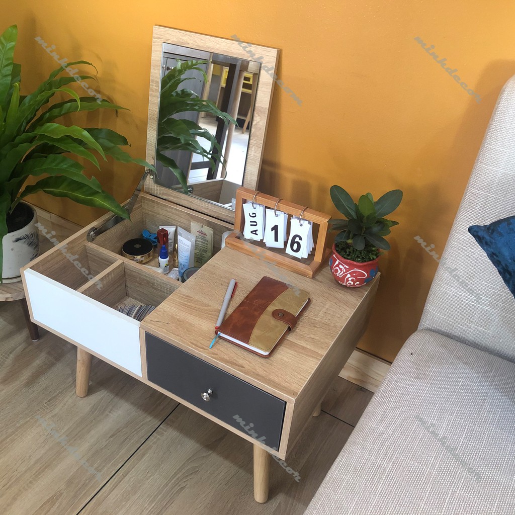 Bàn Trang Điểm Ngồi Bệt Mini Gỗ Phối Trắng Xám- Hàng Xuất Khẩu Hiệu Minhdecor | BigBuy360 - bigbuy360.vn