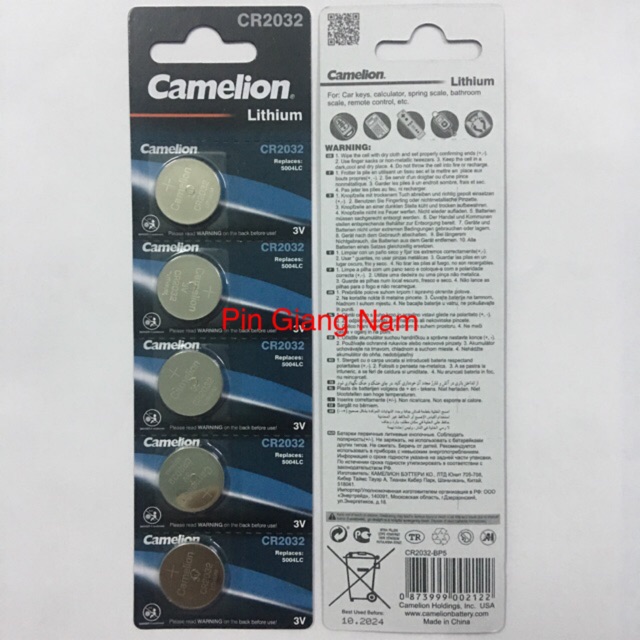 Pin CR2032 Camelion 3V Lithium vỉ 5 viên