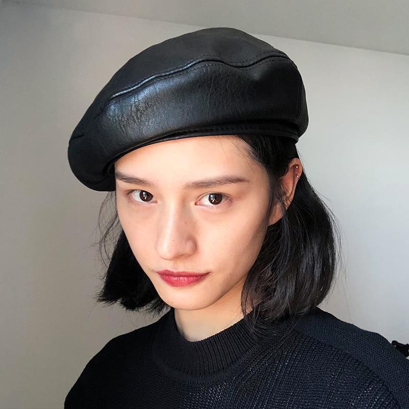 Mũ beret bằng da PU phong cách Hàn Quốc retro cho nữ