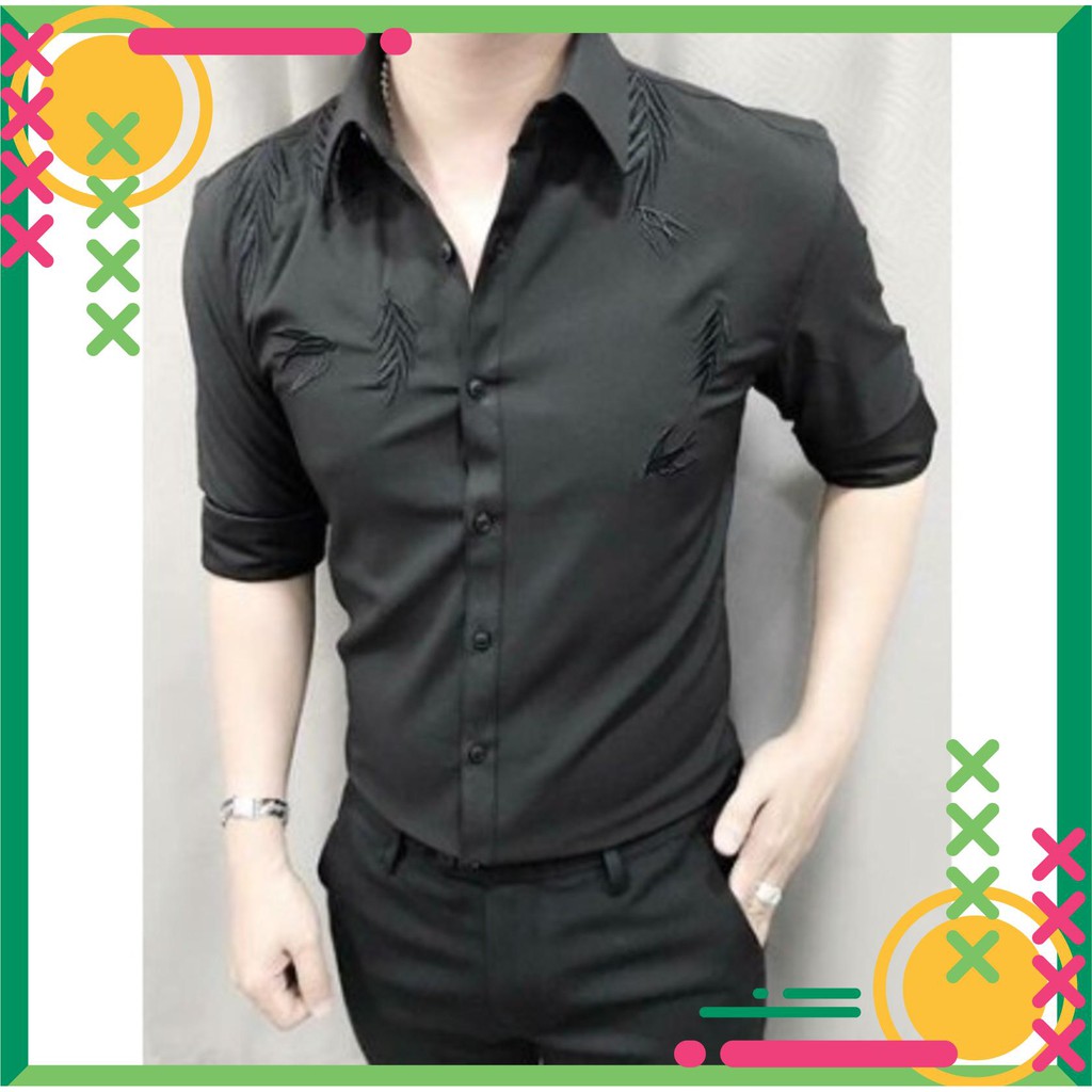 Sơ mi nam thêu họa tiết loại đẹp dáng ôm body hàn quốc,không nhăn P25 (50KG - 75KG) CỰC ĐẸP (TTD)