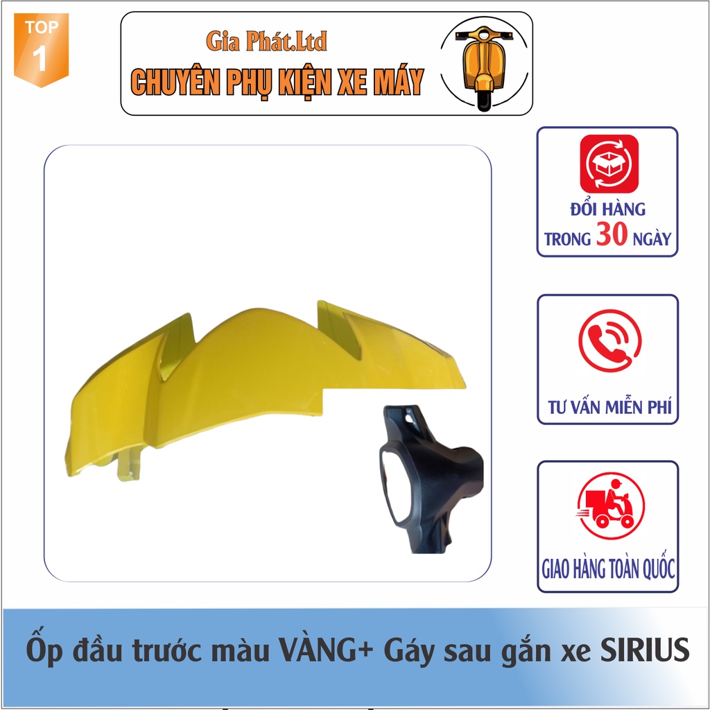 Bộ ốp đầu màu VÀNG gắn xe SIRIUS đầy đủ Ốp đầu trước, Gáy sau và Pha đèn kèm bóng