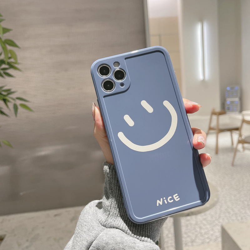 Ốp điện thoại TPU mềm màu trơn hình mặt cười thích hợp cho iPhone 14 13 12 Mini 11 Pro Max 7 8 Plus Xr Xs Max SE 2020