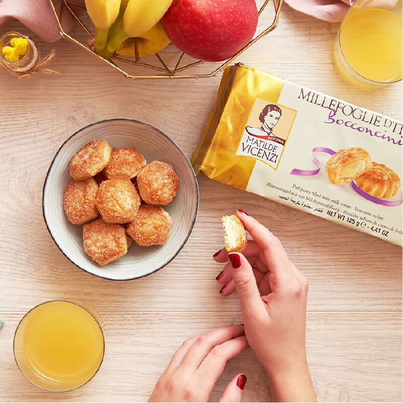 Bánh puff pastry nhân kem sữa và sô cô la Millefoglie Ditalia Bocconcini Vicenzi Ý 125g