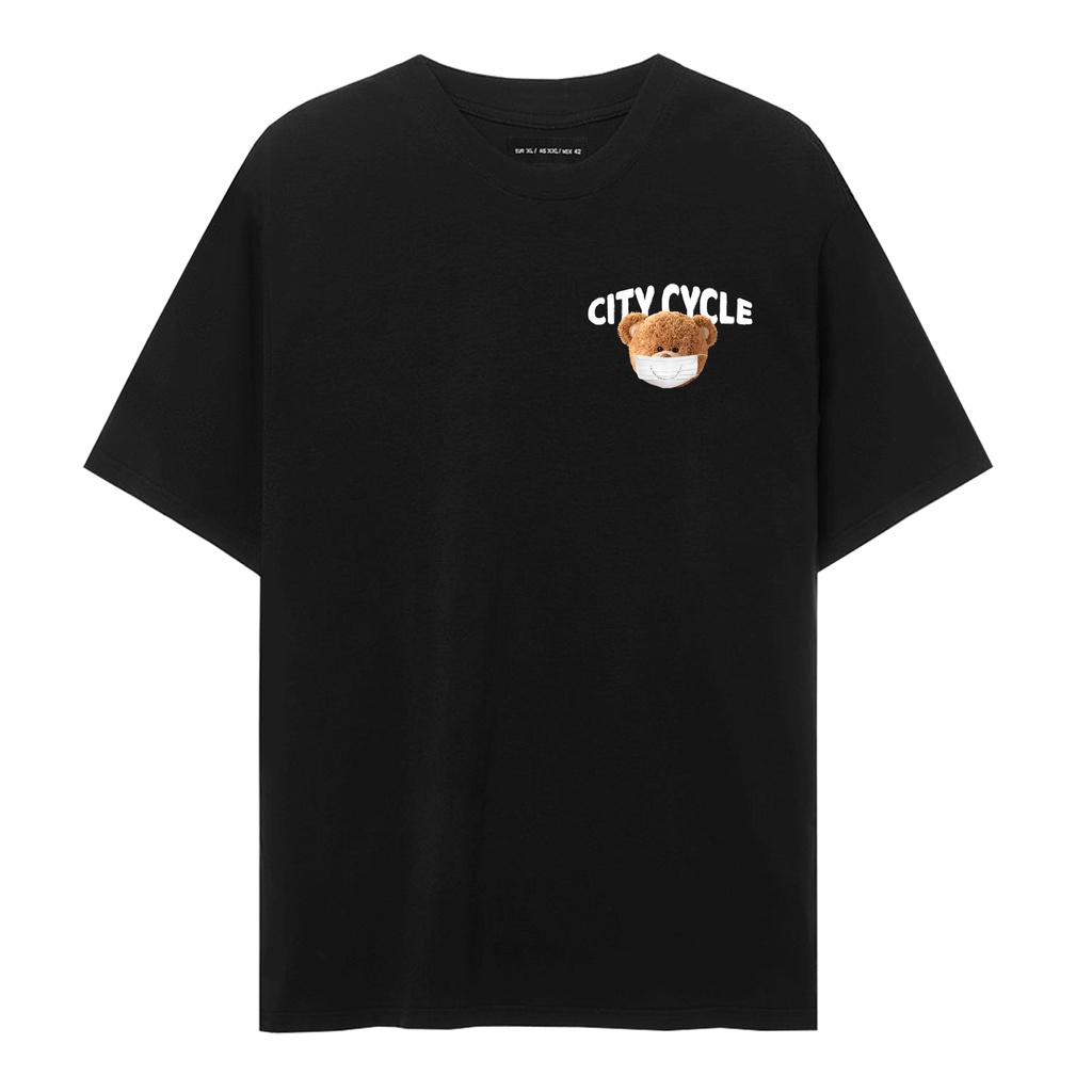 Áo thun tay lỡ Safety Bear form rộng City Cycle - áo thun adlv gấu teddy bear in hình độc đáo big size, 2 màu đen trắng | BigBuy360 - bigbuy360.vn
