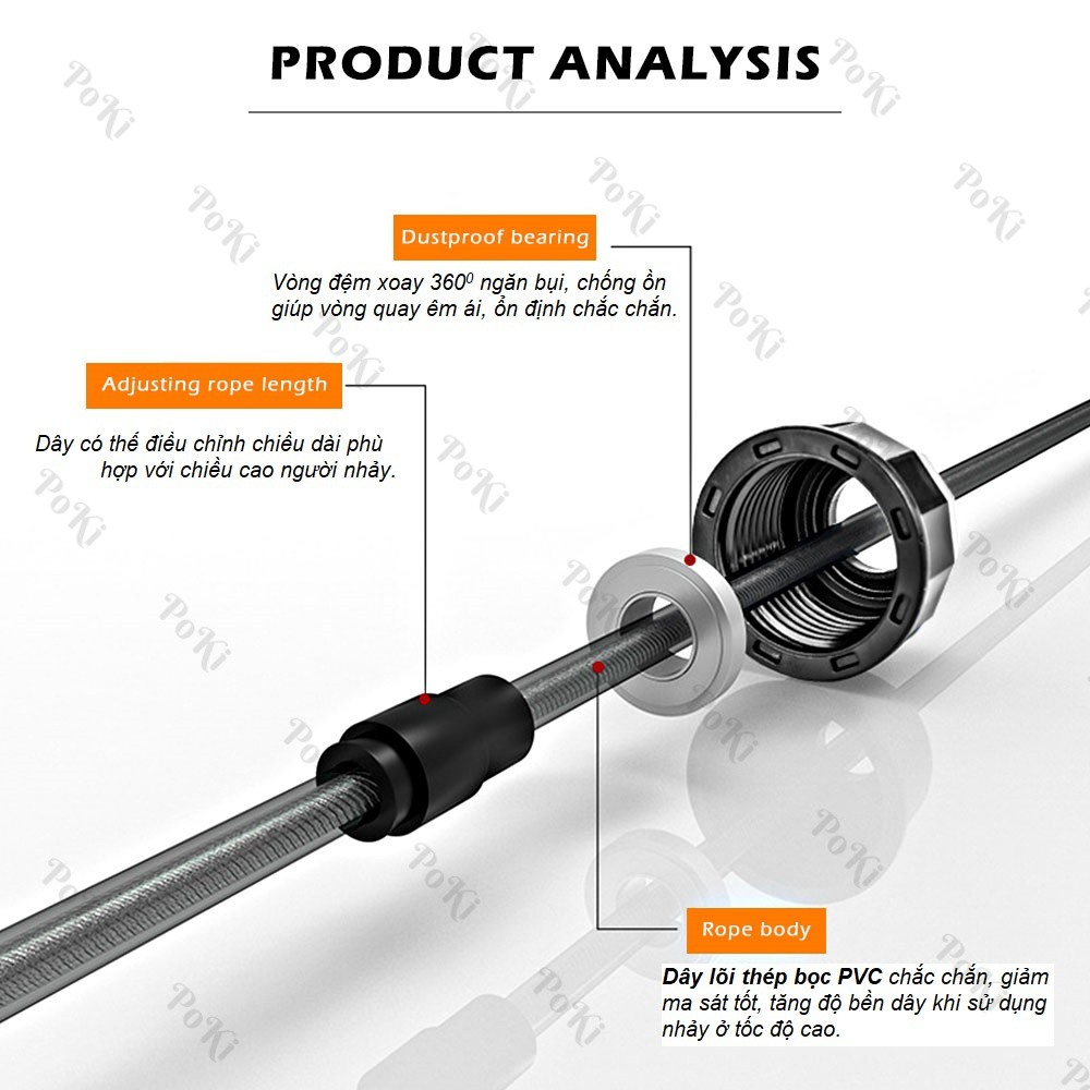 Dây nhảy thể dục DD46, chất liệu PVC cao cấp dài 3m tùy biến - POKI