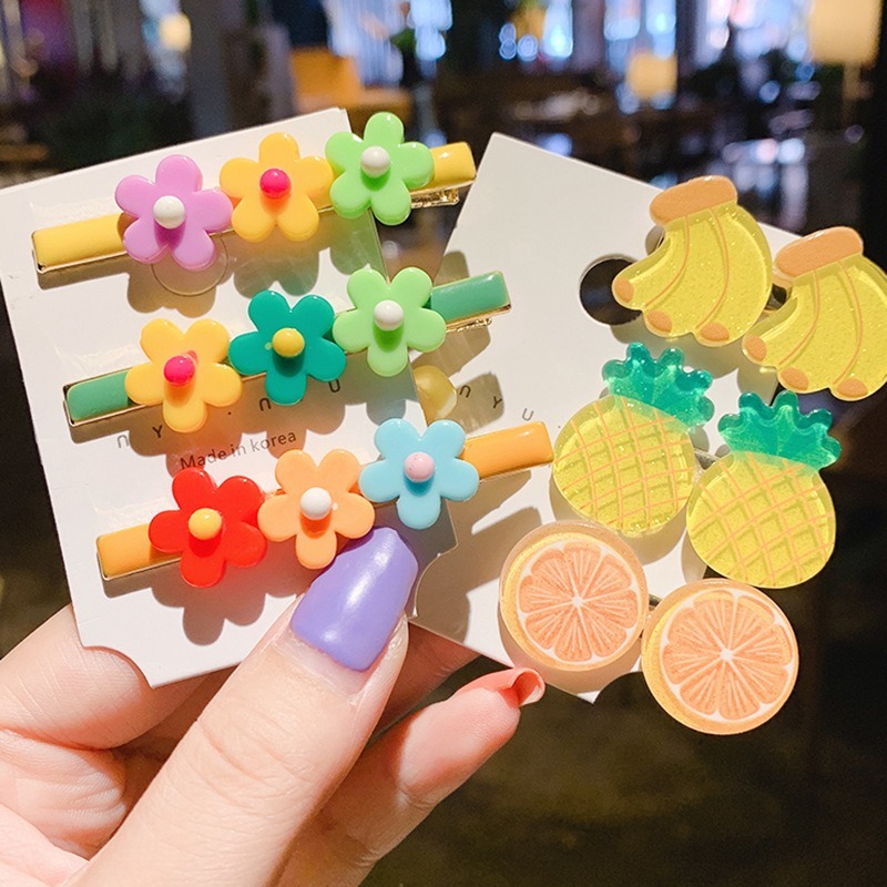 Bộ 2 Kẹp Tóc Trang Trí Trái Cây Và Bông Hoa Nhiều Màu Sắc Phong Cách Hàn Quốc Đáng Yêu