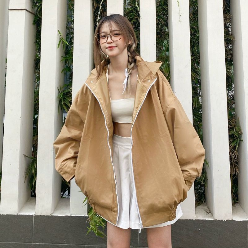 XPstore Áo Khoác kaki jacket 2 lớp uliizang mũ tháo rời Nam Nữ (Ảnh thật)