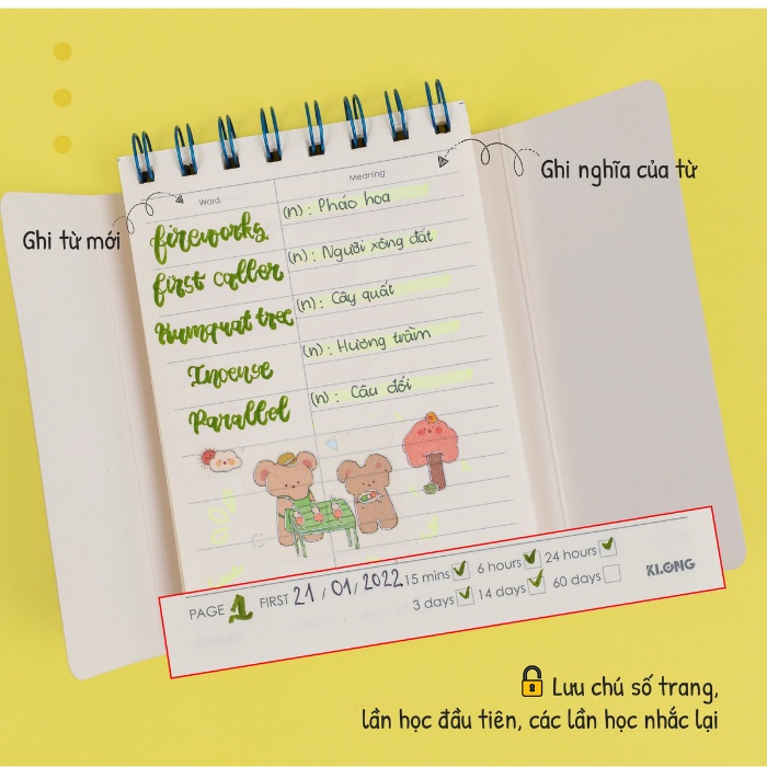 Sổ tay học từ vựng Klong Word Study khổ A6 120 trang bìa màu pastel siêu cute-916