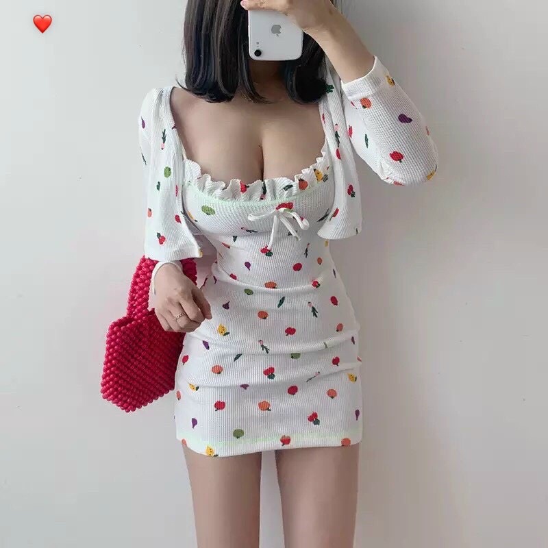 [ mẫu mới] Set đầm hai dây hoa nhí kèm khoác cardigan HP alohashop91
