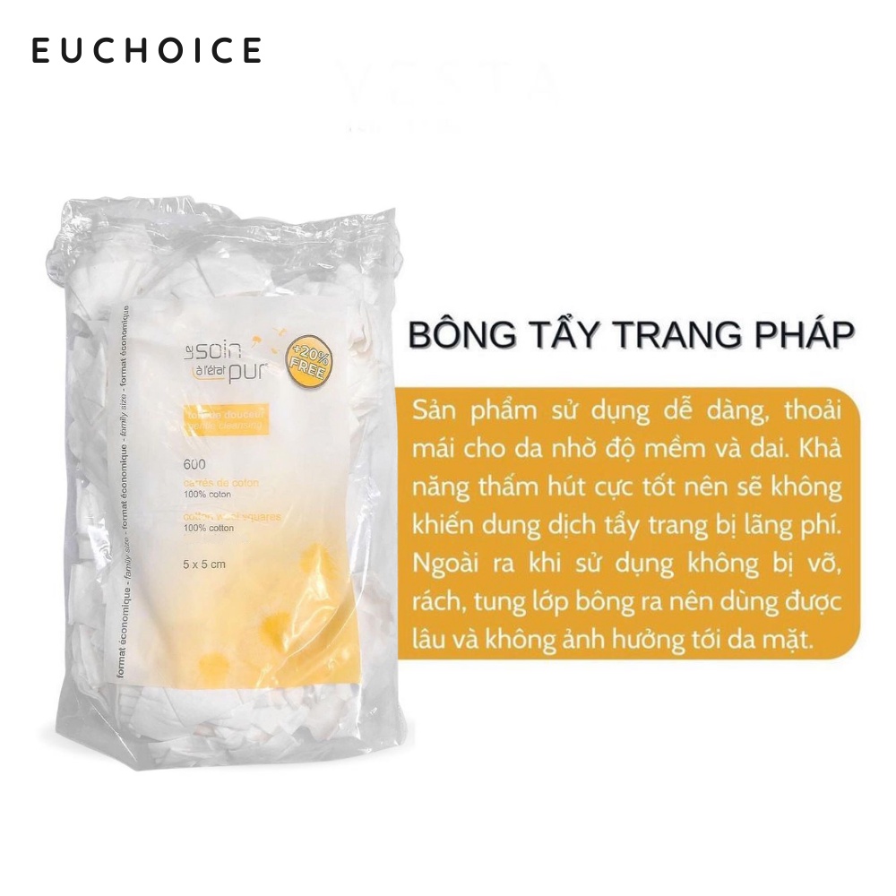 Bông tẩy trang Pháp 600 miếng Tetra Medical Carrés de Cotton, bông tẩy trang 600 miếng an toàn lành tính mềm mịn