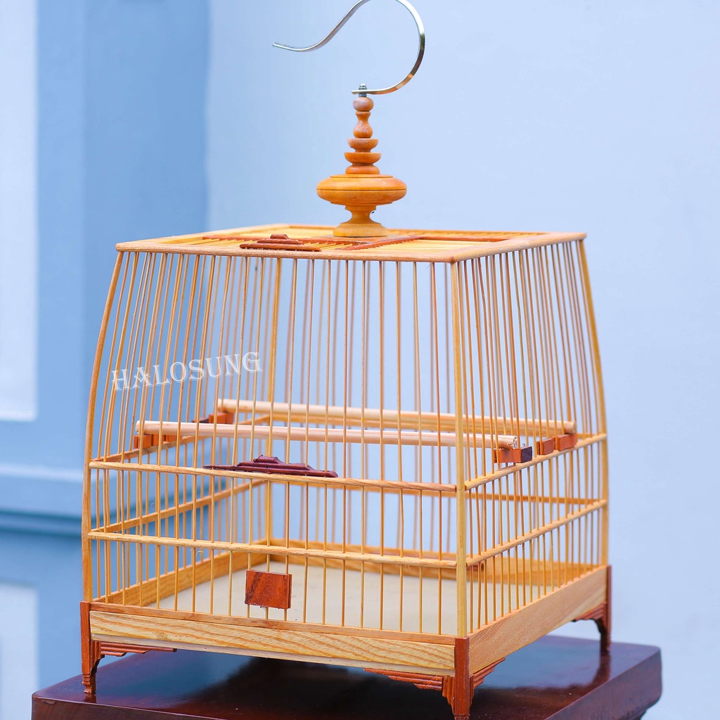 Lồng chim chào mào Halosung lồng chim thái đấu gỗ cao cấp kèm phụ kiện LC27