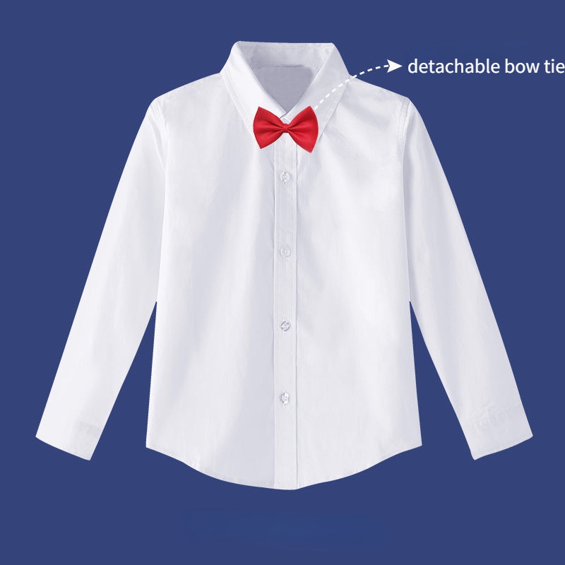 Áo Sơ Mi Đồng Phục Học Sinh Tay Dài Bằng Vải Cotton Màu Trắng Dành Cho Bé Trai Bé Gái