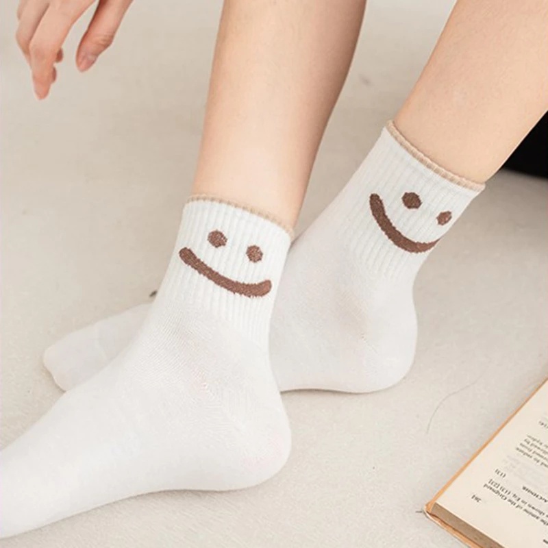 Vớ Ống Lửng Họa Tiết Mặt Cười Dễ Thương Phong Cách Nhật Bản Thời Trang Xuân Hè Cho Nữ Sinh