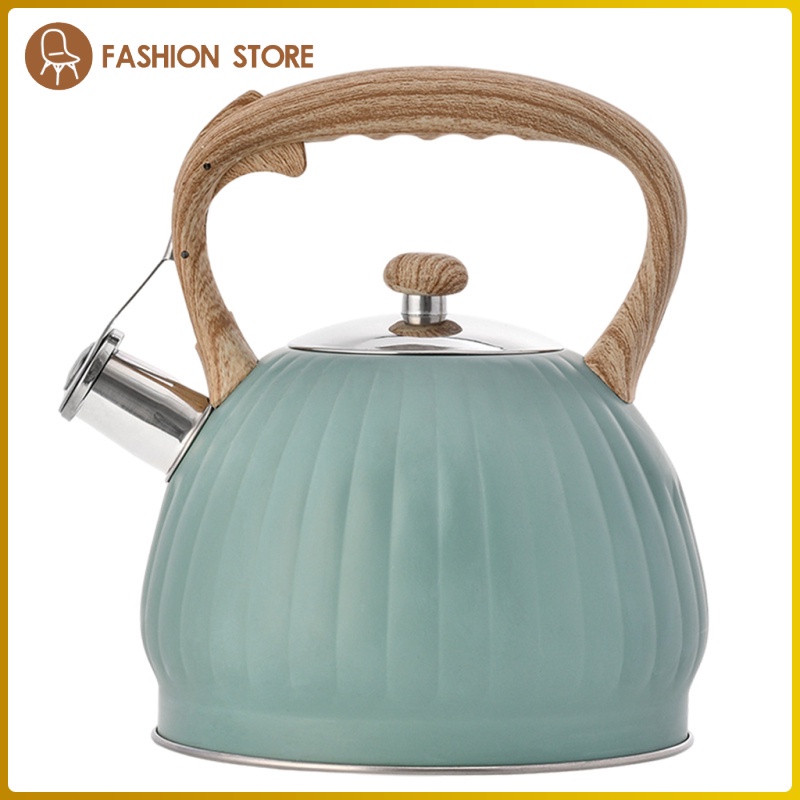 3.5L Green Whistling Tea Kettle Tea Pot Water Kettle Wood Pattern Handle