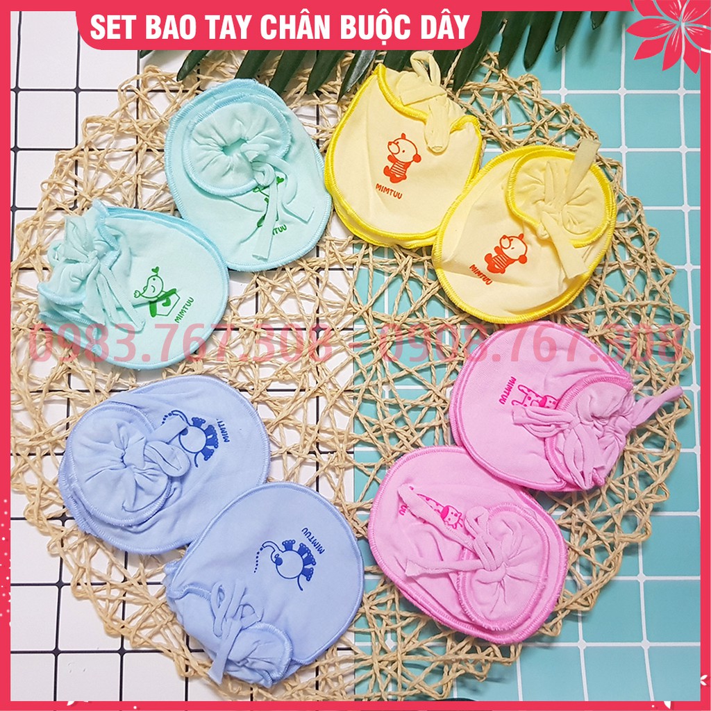 Set Bao Tay Chân Buộc Dây,  Bao Tay Chân Cho Bé Sơ Sinh Dưới 7kg (Mintuu) - BTT00591