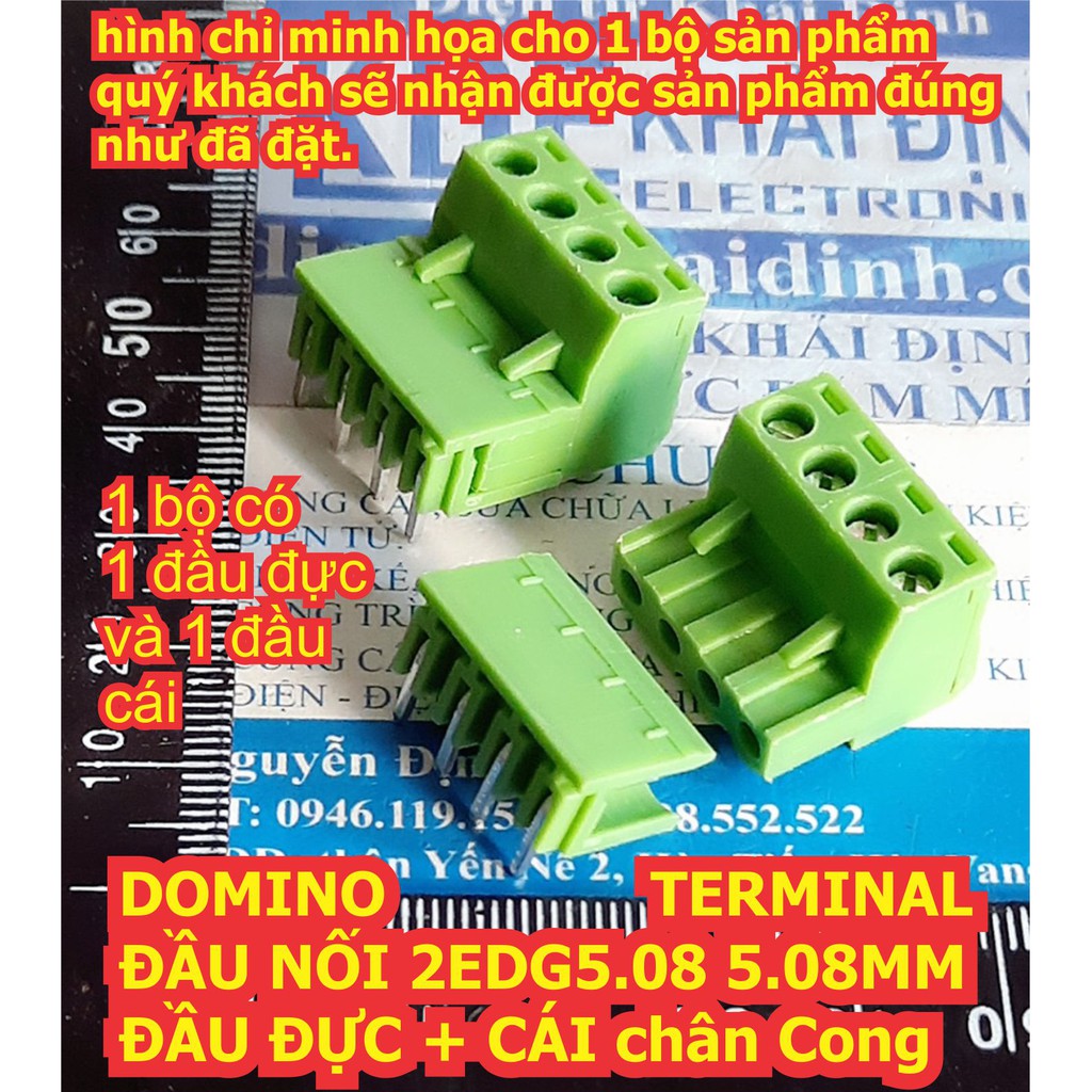 DOMINO, TERMINAL ĐẦU NỐI 2EDG5.08 5.08MM ĐẦU ĐỰC + CÁI ( Xanh Cong ) 2P ~ 12P kde4160