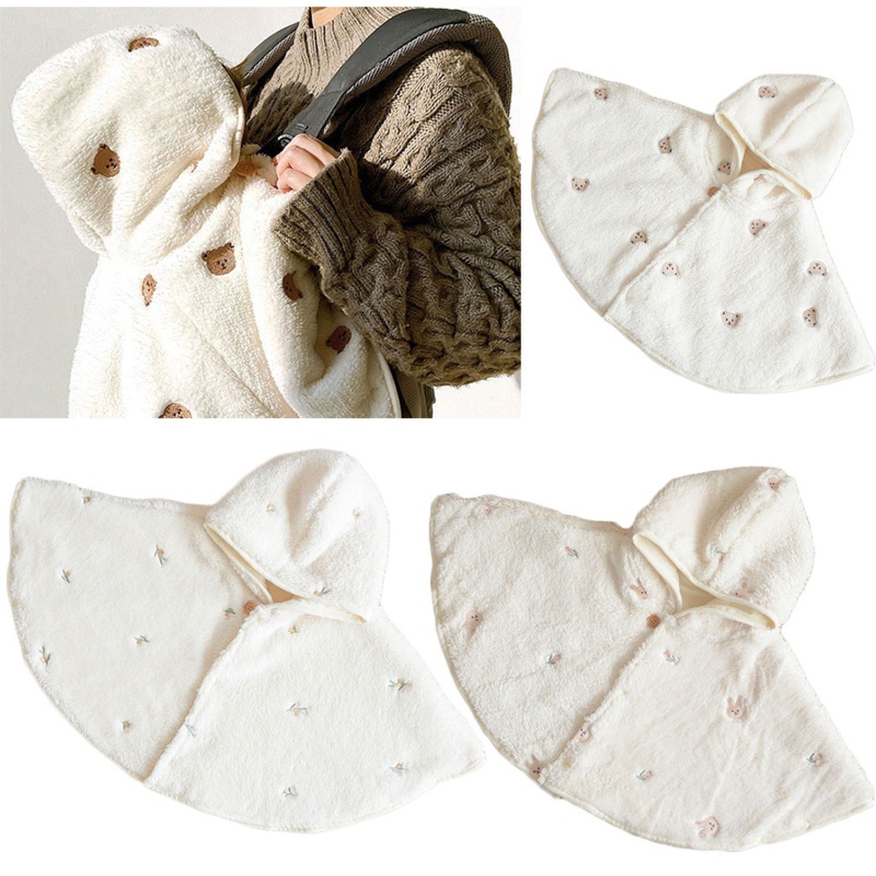 Áo Choàng Poncho Giữ Ấm Mùa Đông Thêu Họa Tiết Xinh Xắn Cho Bé Sơ Sinh