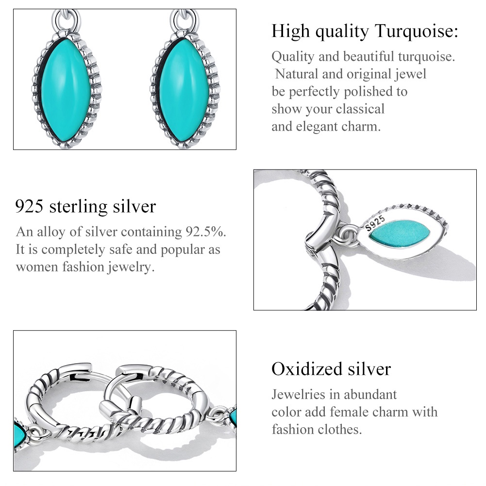 Khuyên tai BAMOER bạc 925 đính ngọc lam nhân tạo kiểu xoắn thời trang cho nữ