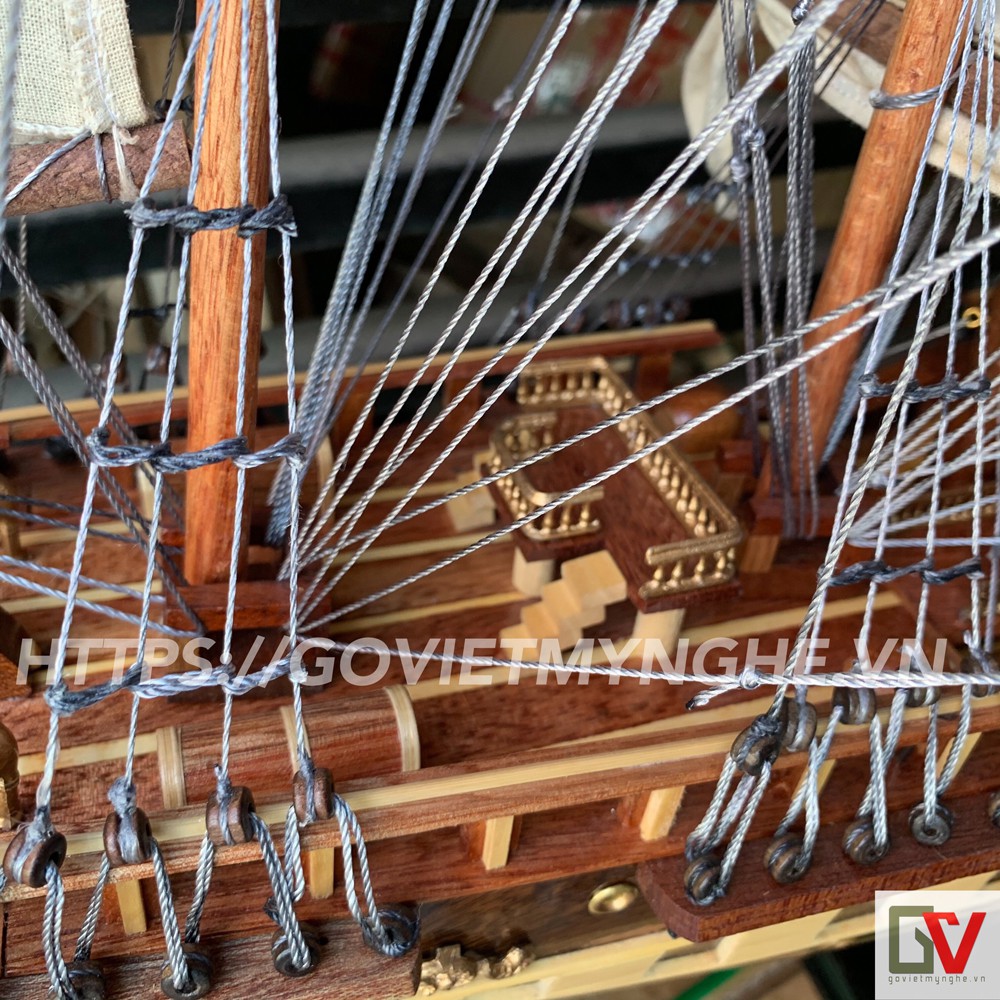 [Dài 100cm] Mô hình thuyền gỗ thuyền trang trí tàu chở hàng France II - Gỗ muồng đen - Buồm vải- Loại xuất khẩu