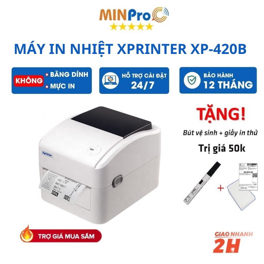 Máy in nhiệt bluetooth XPRINTER XP-420B, in đơn hàng shopee, tem, hóa đơn, mã vạch - MINPRO
