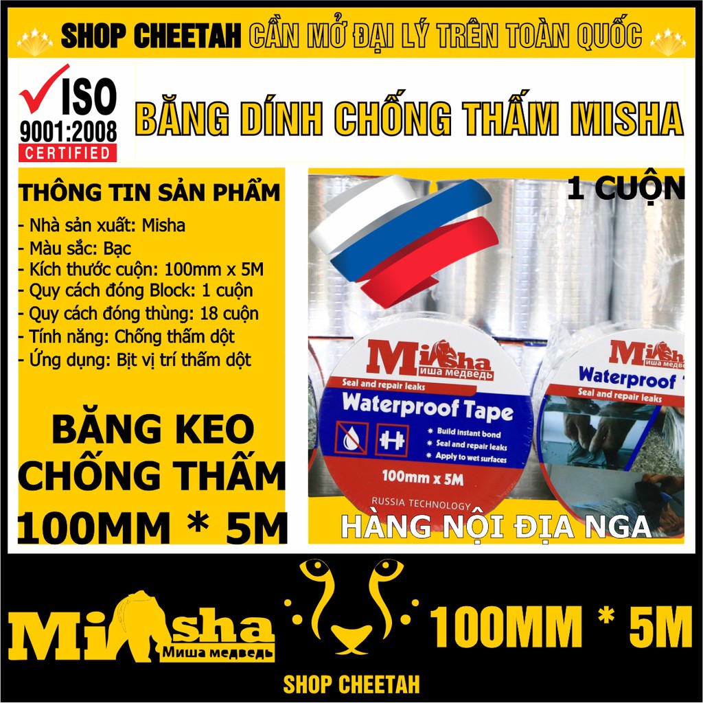 (10cm x 5M) Băng dính chống thấm Misha – Băng kéo chống thấm dột – Bịt rò rỉ ống nước – Sản phẩm nội địa Nga