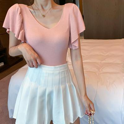 Áo Thun Dệt Kim Tay Ngắn Cổ Chữ v Thời Trang Dành Cho Nữ