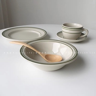 Tô đĩa viền chỉ xanh vintage (greenline set)