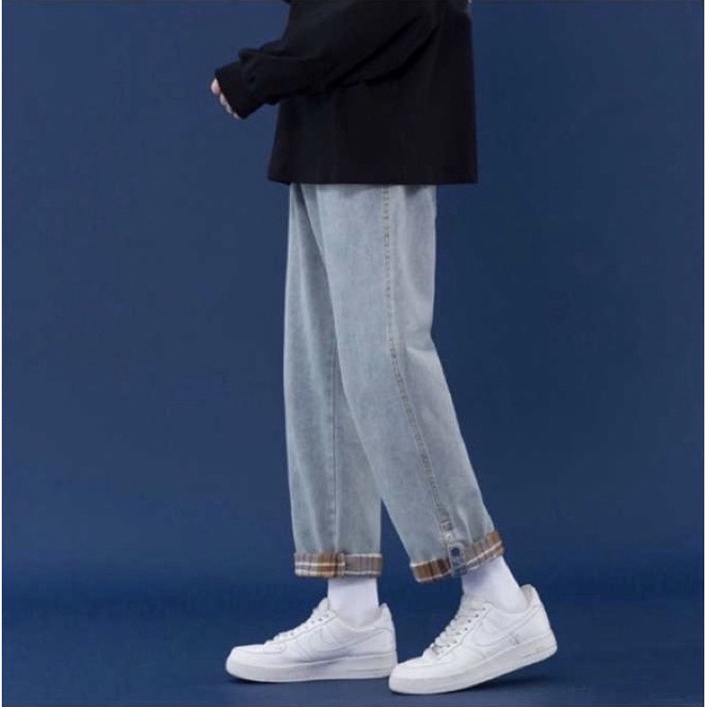 Quần bò nam nữ ống suông xắn gấu - Quần jean ống rộng  unisex cực chất
