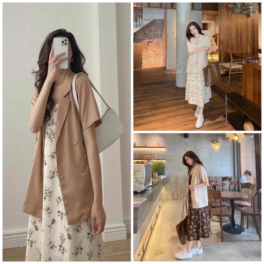 Áo Khoác Nữ Blazer Mùa Thu Cộc Tay Vintage 2021 Blazer Ulzzang