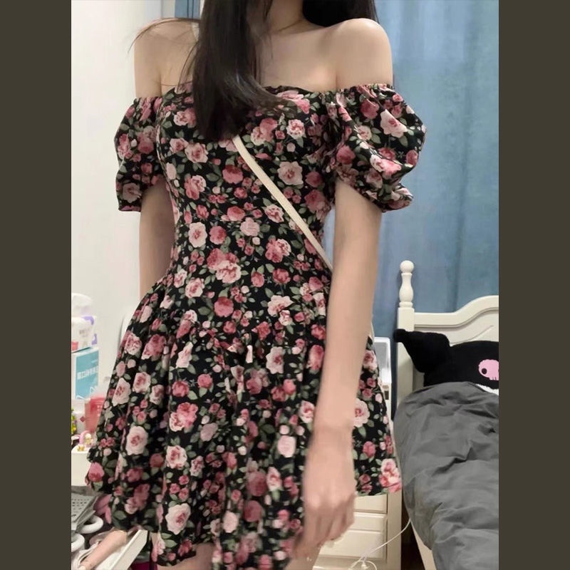 Đầm Ngắn In Hoa Hồng Phong Cách Pháp Ngọt Ngào Cho Nữ