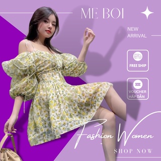(Mễ Bối_Sẵn) Váy hoa voan trễ vai ca sĩ Hoà Minzy mặc cực xinh đẹp có ảnh thật