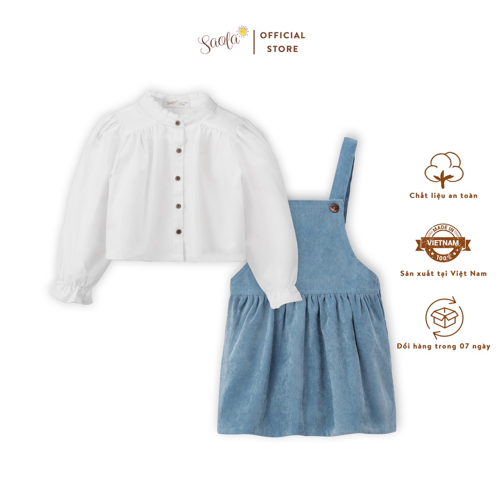 Bộ Váy Áo Cho Bé Gái | SAOLA KIDS CLOTHING | Chất Liệu Nhung Tăm Và Linen Cao Cấp | 2 Màu | 1-6 Tuổi | CB004