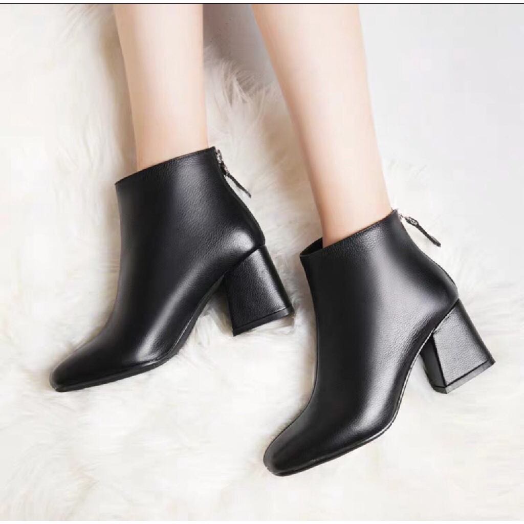 Bốt - Boots thời trang cổ thấp da lỳ, gót 6cm