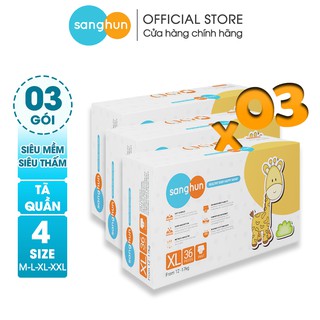COMBO 3 BỊCH - Tã Bỉm Quần Sanghun size M40/ L38/ XL36/ XXL34 - Tã quần cao cấp Mềm Nhẹ Siêu Thấm Khô Thoáng