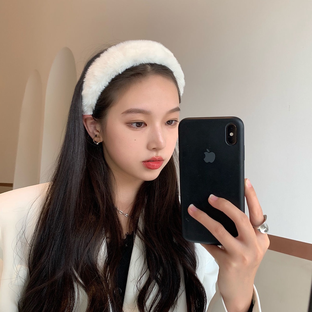 Băng Đô Cài Tóc Dạng Bấm Chất Liệu Lông Mềm Dày Dặn Màu Trơn 2022 Tiện Dụng Cho Nữ