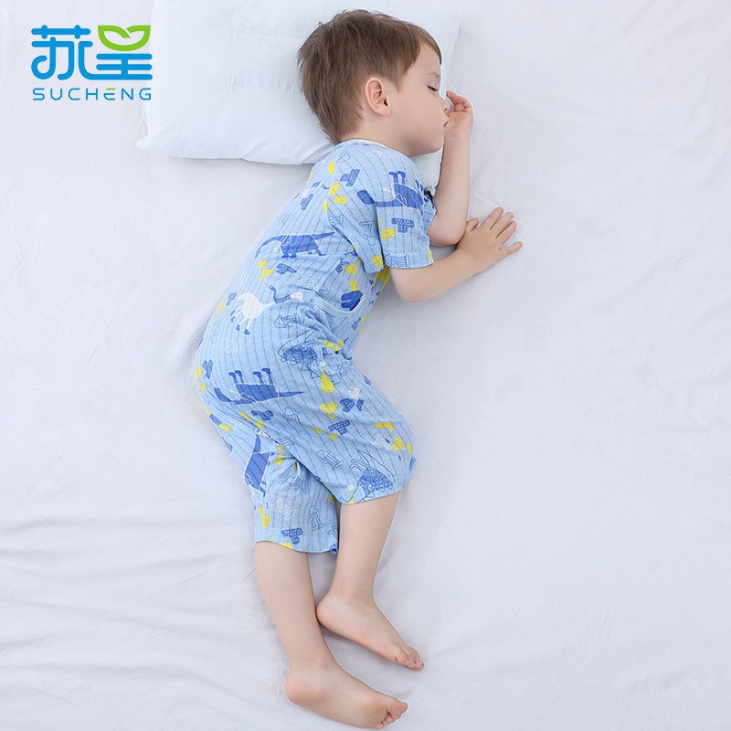 Baby sleeping bag baby thin section one-piece pajamas split leg cotton children's day air-conditioning suit short-sleeved home serviceblxy520.vn