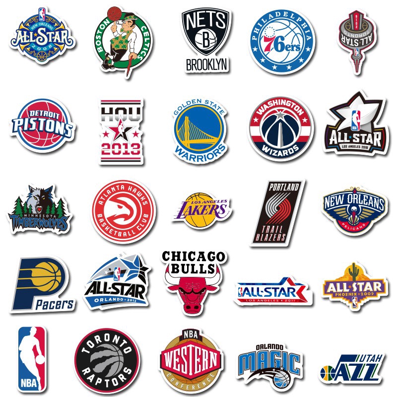 Set 50 miếng dán trang trí chống thấm nước họa tiết logo đội Nba độc đáo