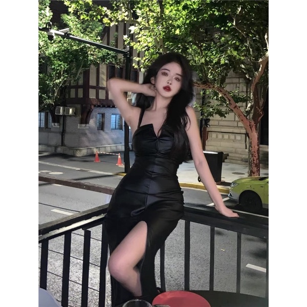 Đầm body da xẻ tà Ulzzang