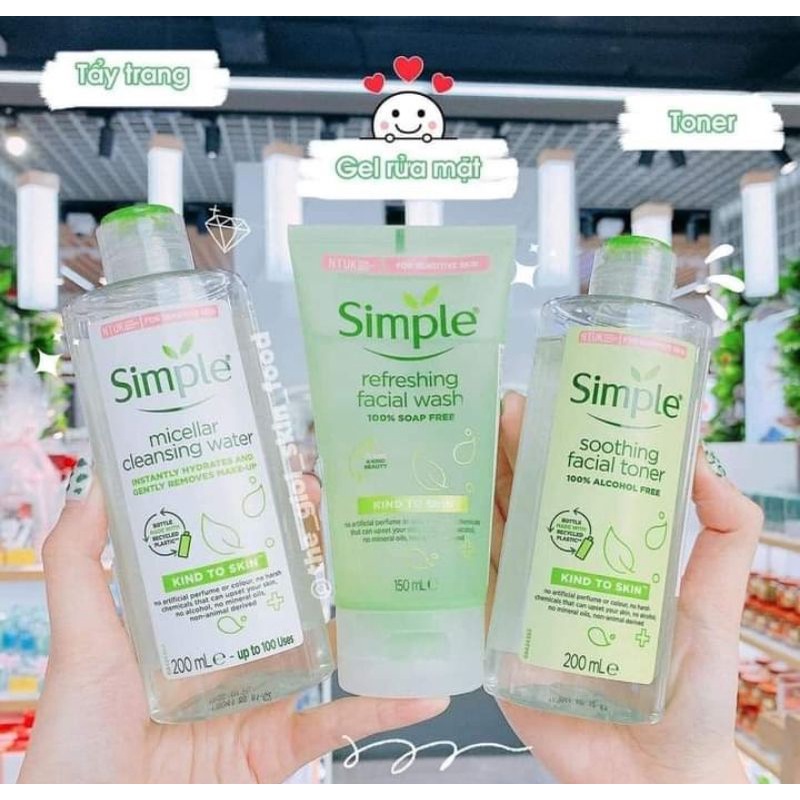 Bộ 3 Tẩy trang + Srm + Toner SimPle