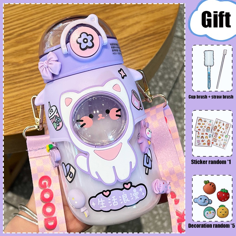 Bình Nước 720ml Chống Tràn Kèm Ống Hút In Hình Hoạt Hình Dễ Thương Cho Bé