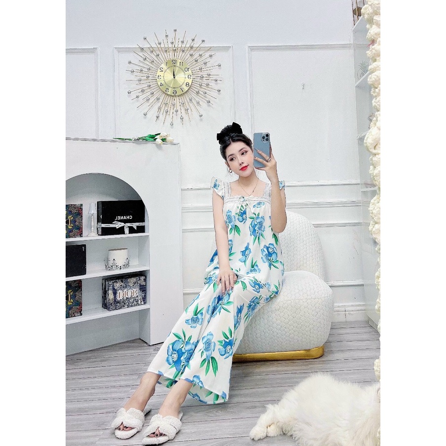 Đồ bộ mặc nhà pizama nữ quần dài họa tiết dễ thương chất vải mềm mại thoáng mát