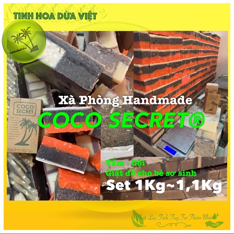 [Tặng 2 túi lưới]  Set 1kg ~ 1.1kg Xà phòng handmade Dầu Dừa Coco secret thảo mộc - Xà phòng sinh dược Coco Secret