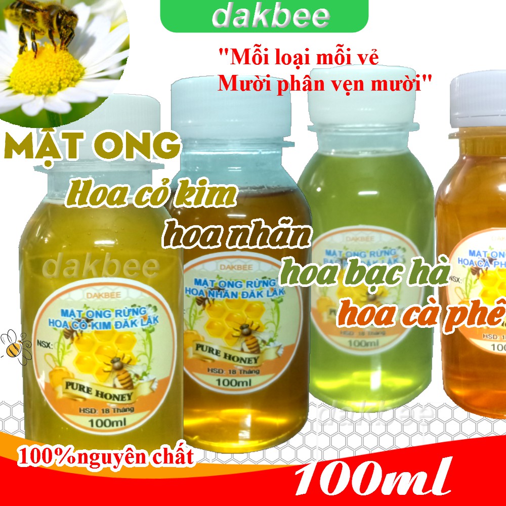 [COMBO] 4 x 100ml các loại mật ong hoa cà phê - bạc hà - cỏ kim - nhãn, tăng cường sức đề kháng cơ thể