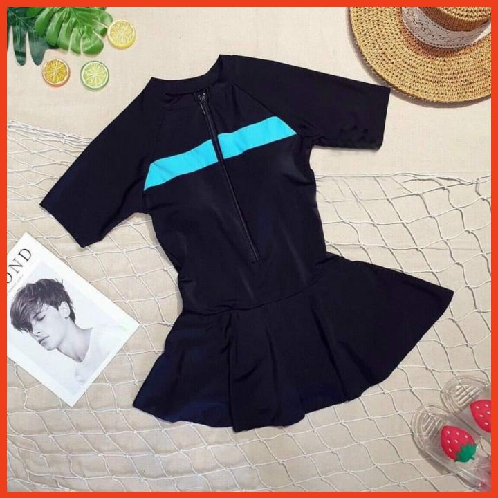 Bikini 1 Mảnh Váy Thời Trang Hàn Quốc Đồ Bơi Nữ Cộc Tay